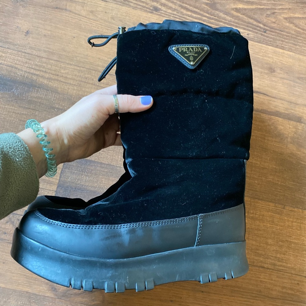 Prada Linea Rossa Velvet Snow Boots